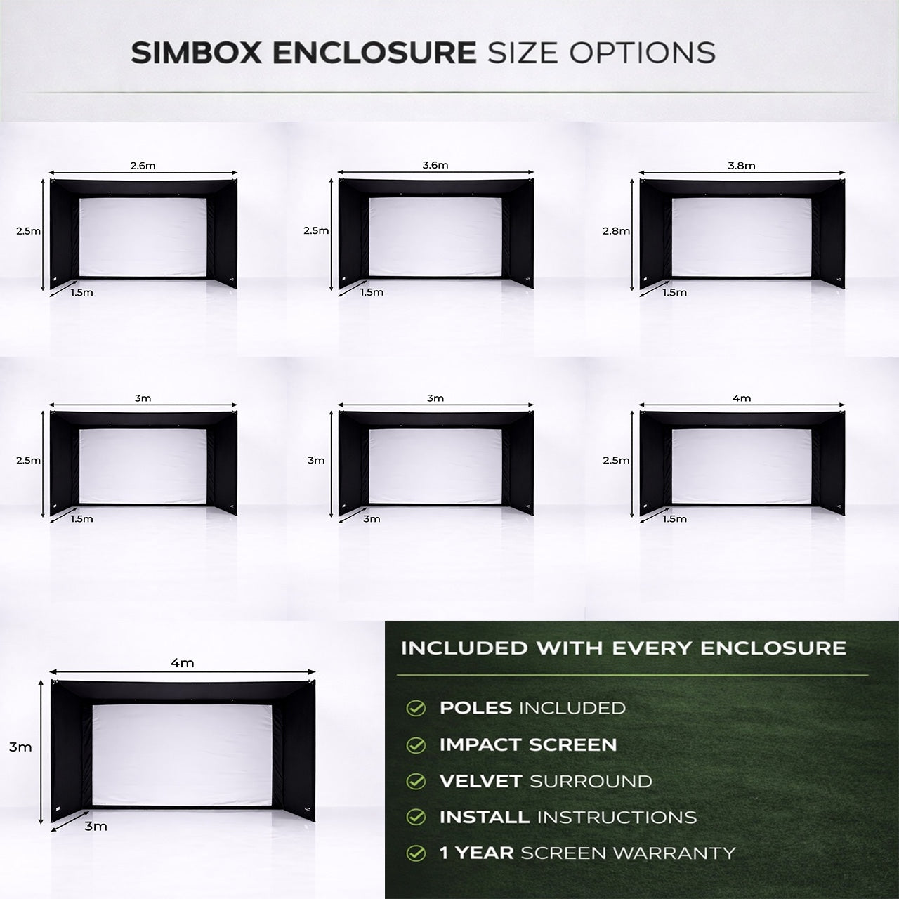 SimBox 高尔夫模拟器围网 - 7种尺寸（赠送价值£100的侧边防护栏）